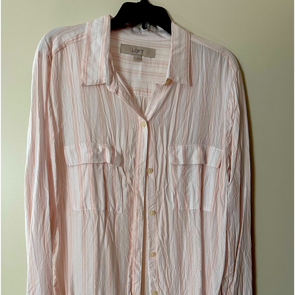 Loft Light Gauze Pink Striped Long Sleeved Women’s Shirt